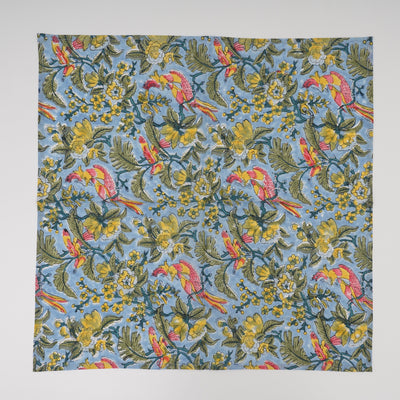 Slate Blue, Olive Green, Gold Yellow Indian Floral Block Printed 100% Cotton Cloth Napkins, 18x18"- Cocktail Napkins, 20X20"- Dinner Napkins