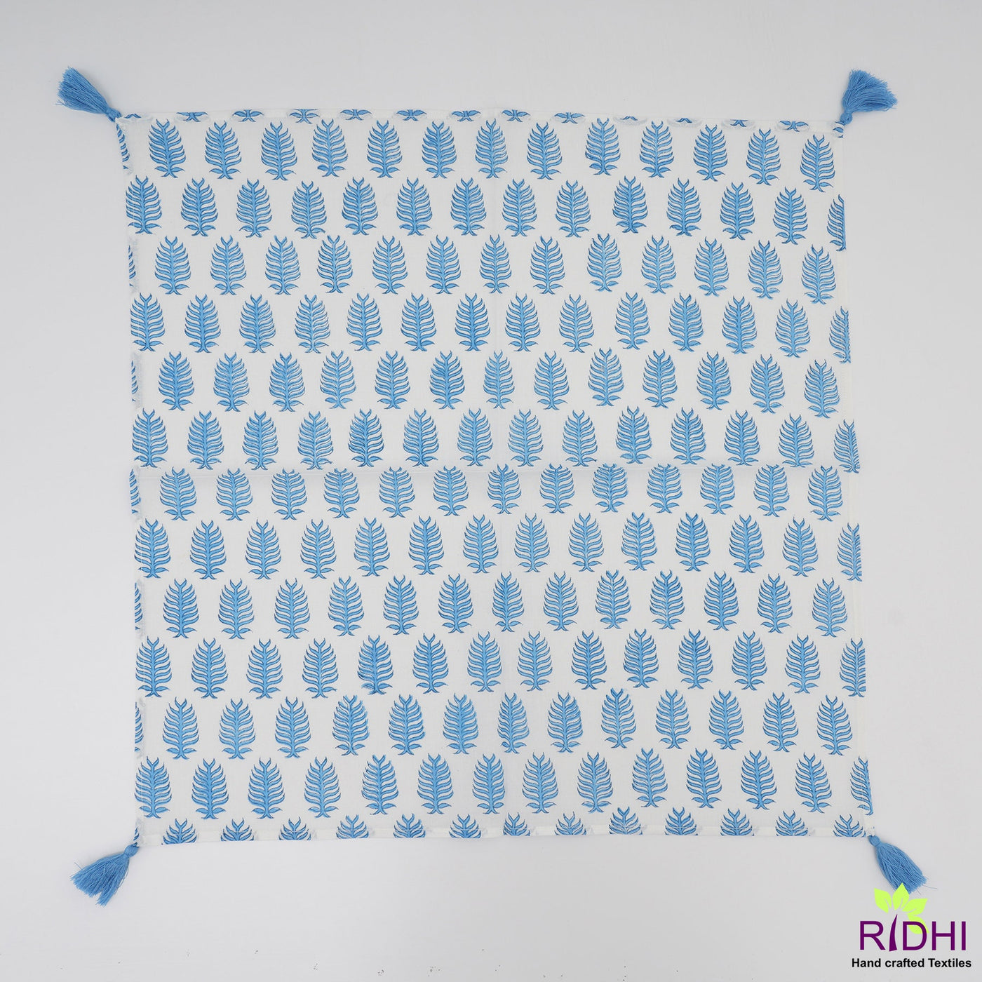 Cerulean Blue Leaf Printed Indian Hand Block Printed Cotton Cloth Soft Napkins, Wedding Home Event Party Gift, 9X9"- Cocktail 20X20"- Dinner