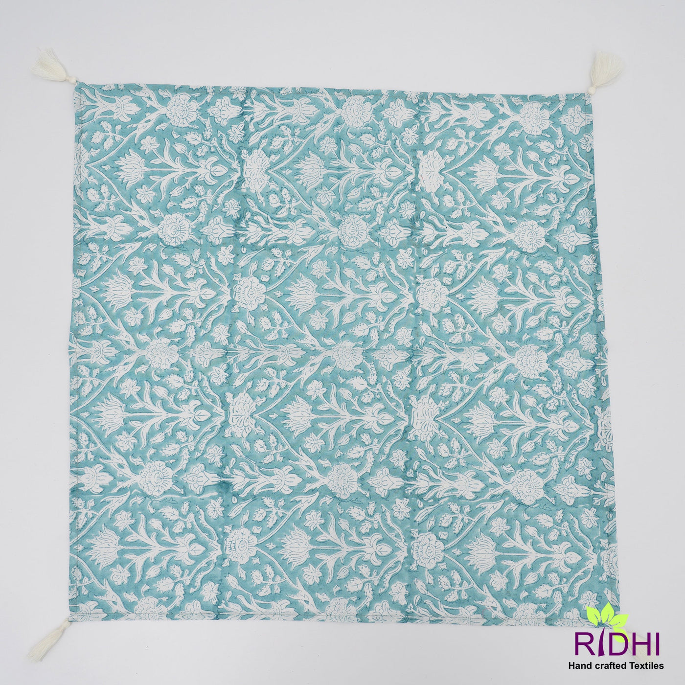 Teal Blue and Off White Indian Hand Block Floral Printed Cotton Cloth Soft Napkins, Wedding Event Party Home, 9X9"- Cocktail 20X20"- Dinner