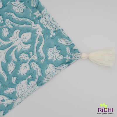 Teal Blue and Off White Indian Hand Block Floral Printed Cotton Cloth Soft Napkins, Wedding Event Party Home, 9X9"- Cocktail 20X20"- Dinner