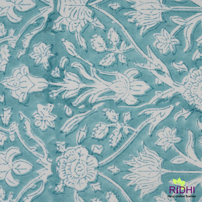 Fabricrush Teal Blue and Off White Indian Hand Block Floral Printed Cotton Cloth Soft Napkins, Wedding Event Party Home, 18X18"- Cocktail 20X20"- Dinner