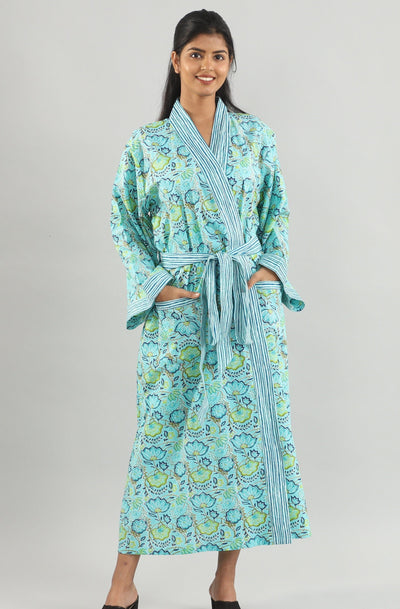 Indian Floral Block Print Cotton Women Kimono Plus size women clothing