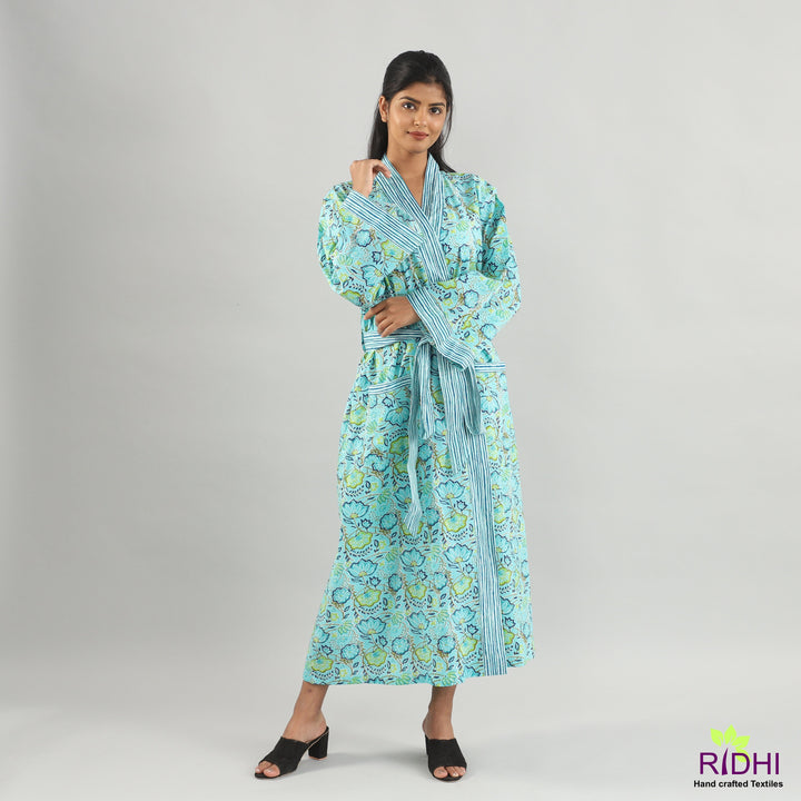 Indian Floral Block Print Cotton Women Kimono Plus size women clothing