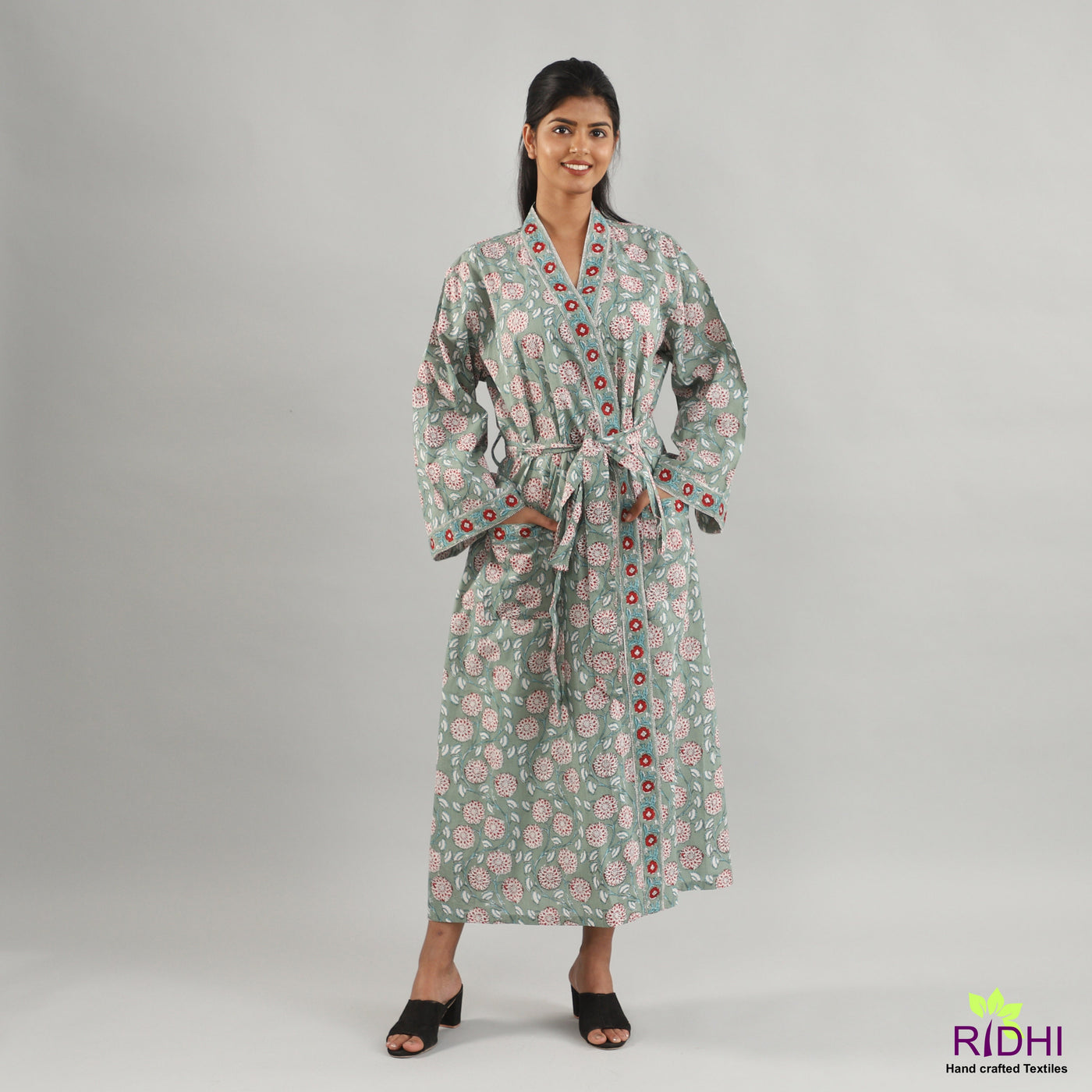 Sage Green pure cotton Robe, Comfort Cotton robe, ladies night gown,kimono dressing gown,bridesmaid gowns, women bathrobe, Ladies Beach Wear