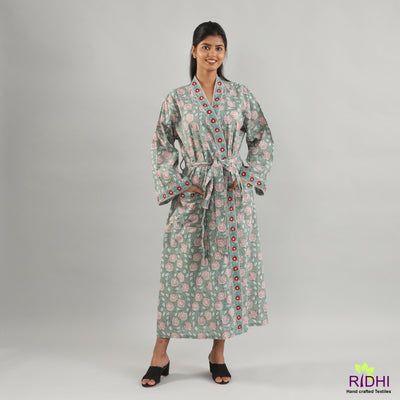 Fabricrush Sage Green pure cotton Robe, Comfort Cotton robe, ladies night gown,kimono dressing gown,bridesmaid gowns, women bathrobe, Ladies Beach Wear
