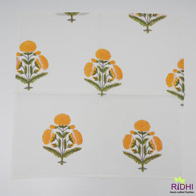 Fabricrush Merigold and Canary Yellow, Kelly and Hunter Green Indian Block Printed Cotton Cloth Napkins, 18x18"-Cocktail Napkin, 20x20"- Dinner Napkins