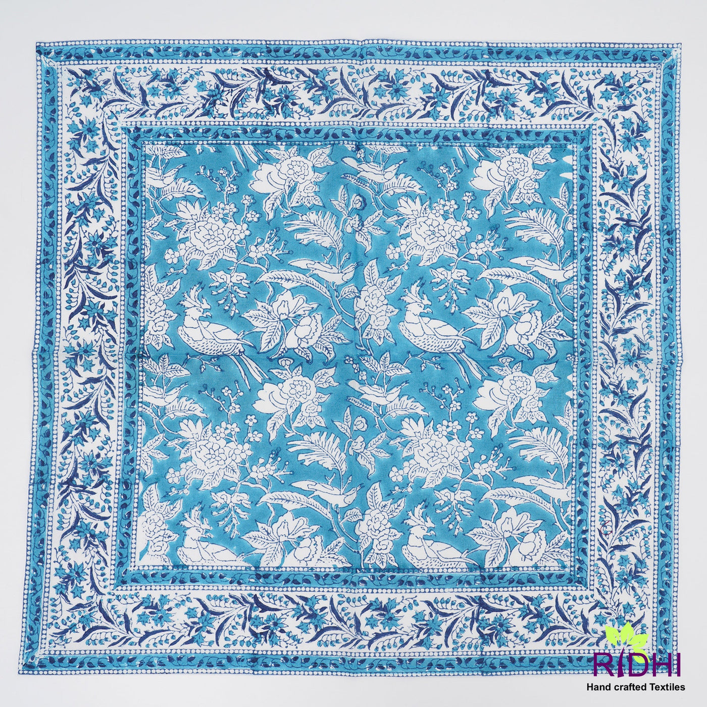 Sapphire Blue and White Indian Hand Block Floral Printed 100% Pure Cotton Cloth Napkins Size 20x20" Set of 4,6,12,24,48 Christmas Decoration