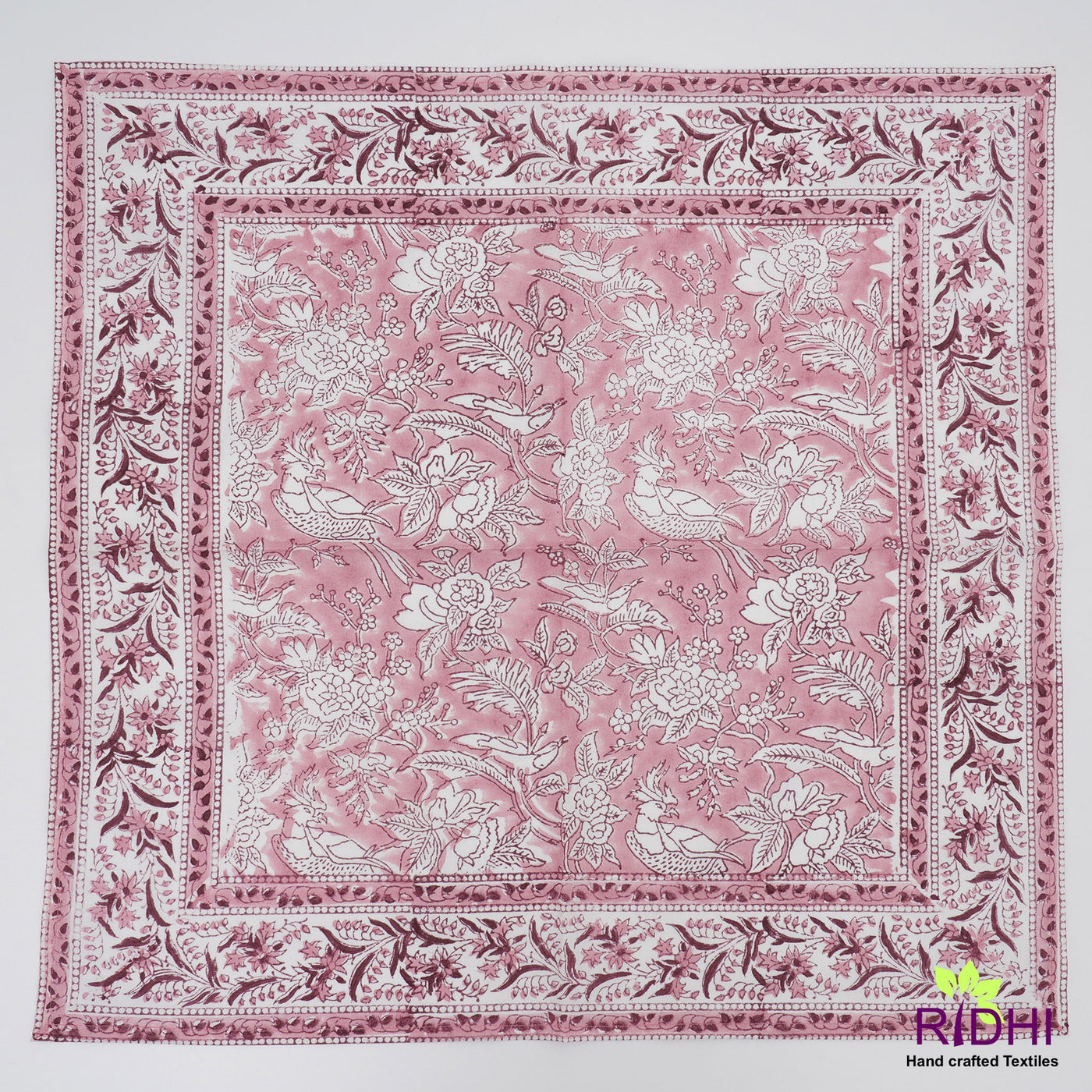 Solid Pink and White Indian Hand Block Floral Printed 100% Pure Cotton Cloth Dinner Napkins, Set of 4,6,12,24,48, size-20x20", Gift for Her