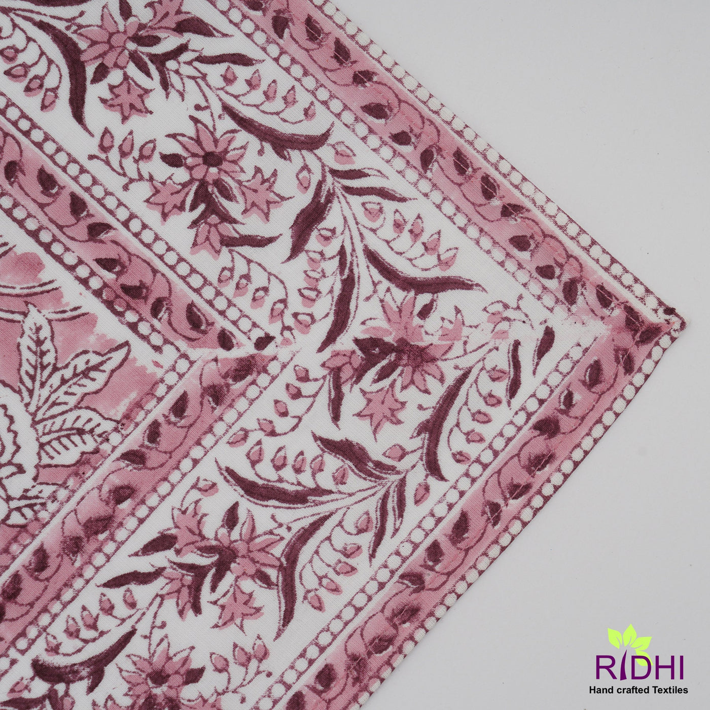 Solid Pink and White Indian Hand Block Floral Printed 100% Pure Cotton Cloth Dinner Napkins, Set of 4,6,12,24,48, size-20x20", Gift for Her