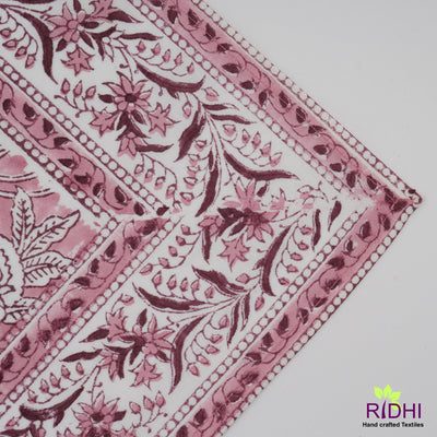 Fabricrush Solid Pink and White Indian Hand Block Floral Printed Border 100% Pure Cotton Cloth Dinner Napkins, size-20x20", Gift for Her