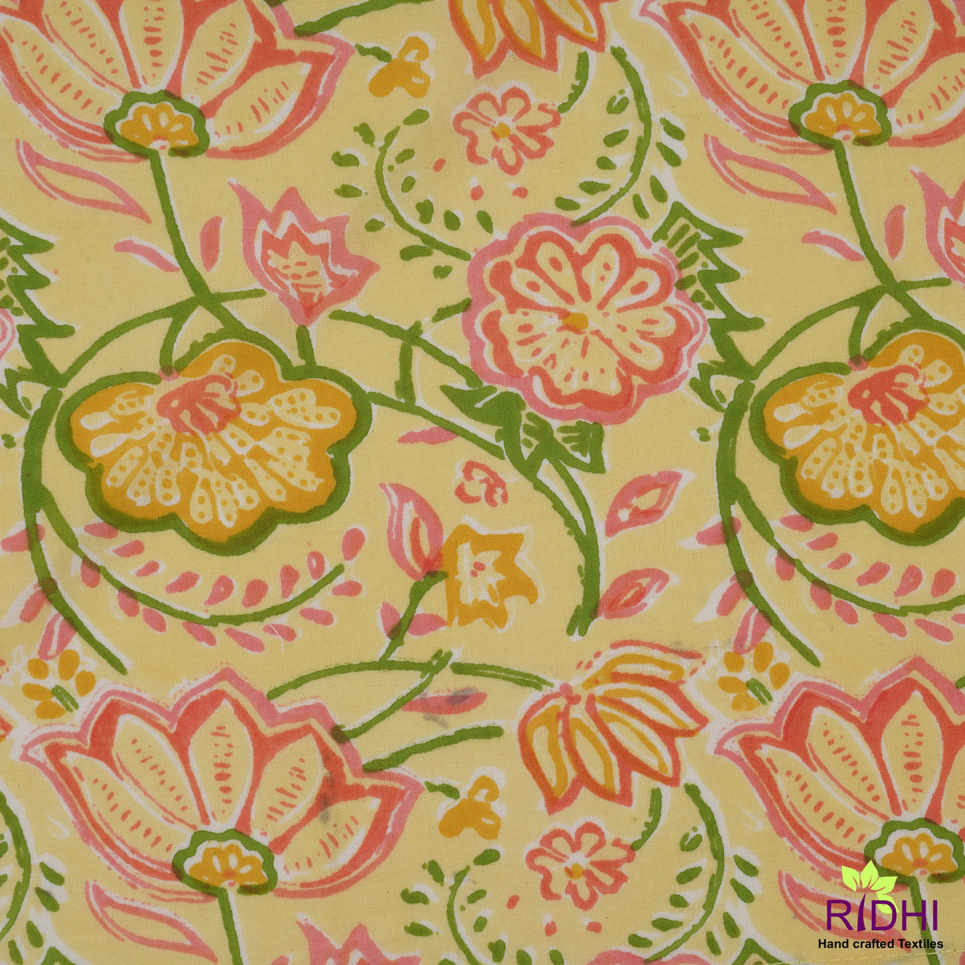 Banana Yellow, Punch Pink, Crocodile Green Indian Hand Block Floral Print Cotton Cloth Napkins, 18x18"-Cocktail Napkin, 20x20"- Dinner Napkins