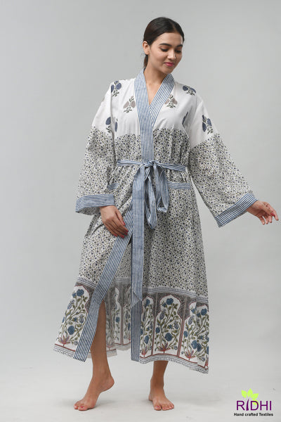 Fabricrush Blue Summer Kimono, Loose fit Robe, Beach Cover-up, Swim Cover up, Beach party Printed Kimono, Robe, Kimono Robe, Delivery Gown, Cotton Robe