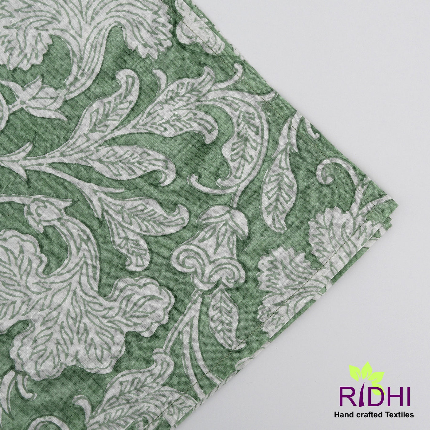 Sage Green and White Indian Floral Hand Block Print 100% Pure Cotton Cloth Napkins, Gifts, Cocktail Napkins, 20x20"-dinner Napkins