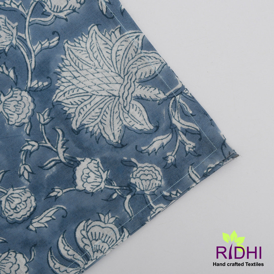 Air Force Blue and White Hand Block Floral Printed 100% Cotton Cloth Dining Napkins