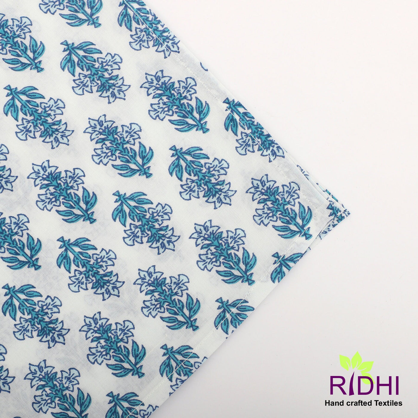 Powder and Ocean Blue Indian Floral Printed 100% Pure Cotton Cloth Napkins, Valentines Gift, 18x18"- Cocktail Napkins, 20x20"- Dinner Napkins