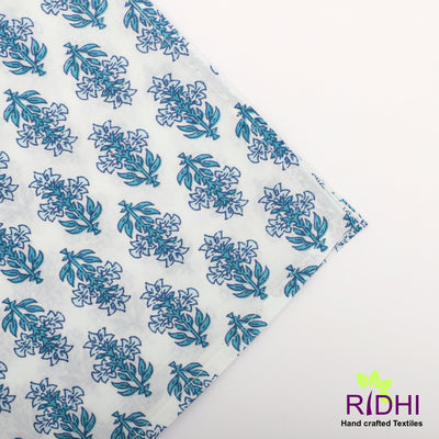 Fabricrush Powder and Ocean Blue Indian Floral Printed 100% Pure Cotton Cloth Napkins, Valentines Gift, 18x18"- Cocktail Napkins, 20x20"- Dinner Napkins