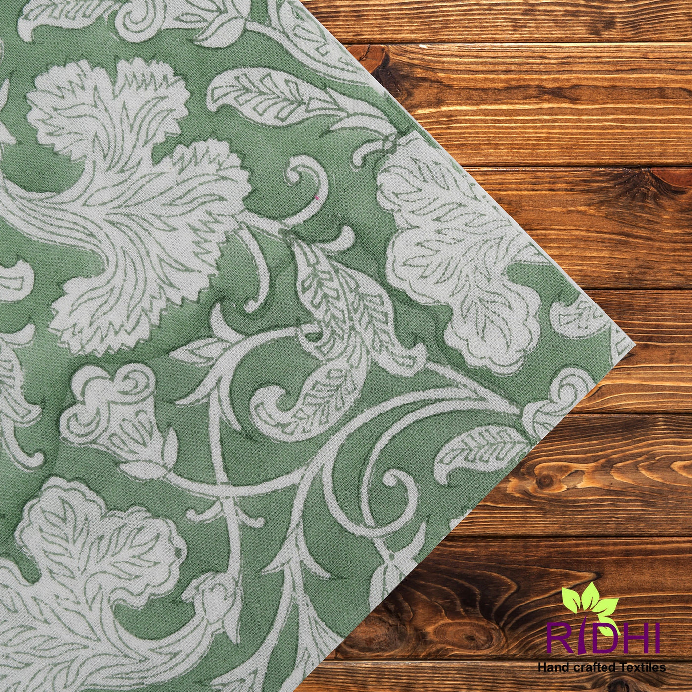 Fabricrush Sage Green and White Indian Floral Hand Block Print 100% Pure Cotton Cloth Napkins 18x18" Inch Gifts, Cocktail Napkins, 20x20"-dinner Napkins