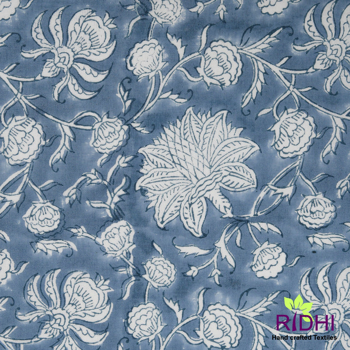 Air Force Blue and White Hand Block Floral Printed 100% Cotton Cloth Dining Napkins