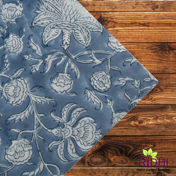 Air Force Blue and White Hand Block Floral Printed 100% Cotton Cloth Dining Napkins
