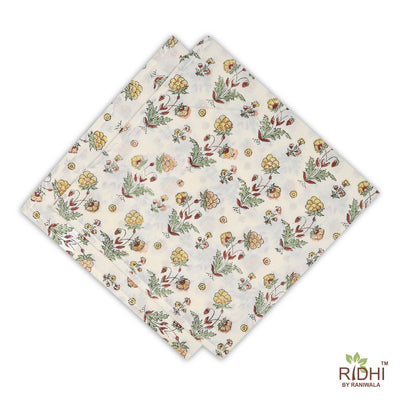 Fabricrush Ivory, Goldenrod Yellow, Green Indian Floral Hand Block Printed 100% Pure Cotton Cloth Napkins, 18x18"Cocktail Napkin, 20x20" Dinner Napkins