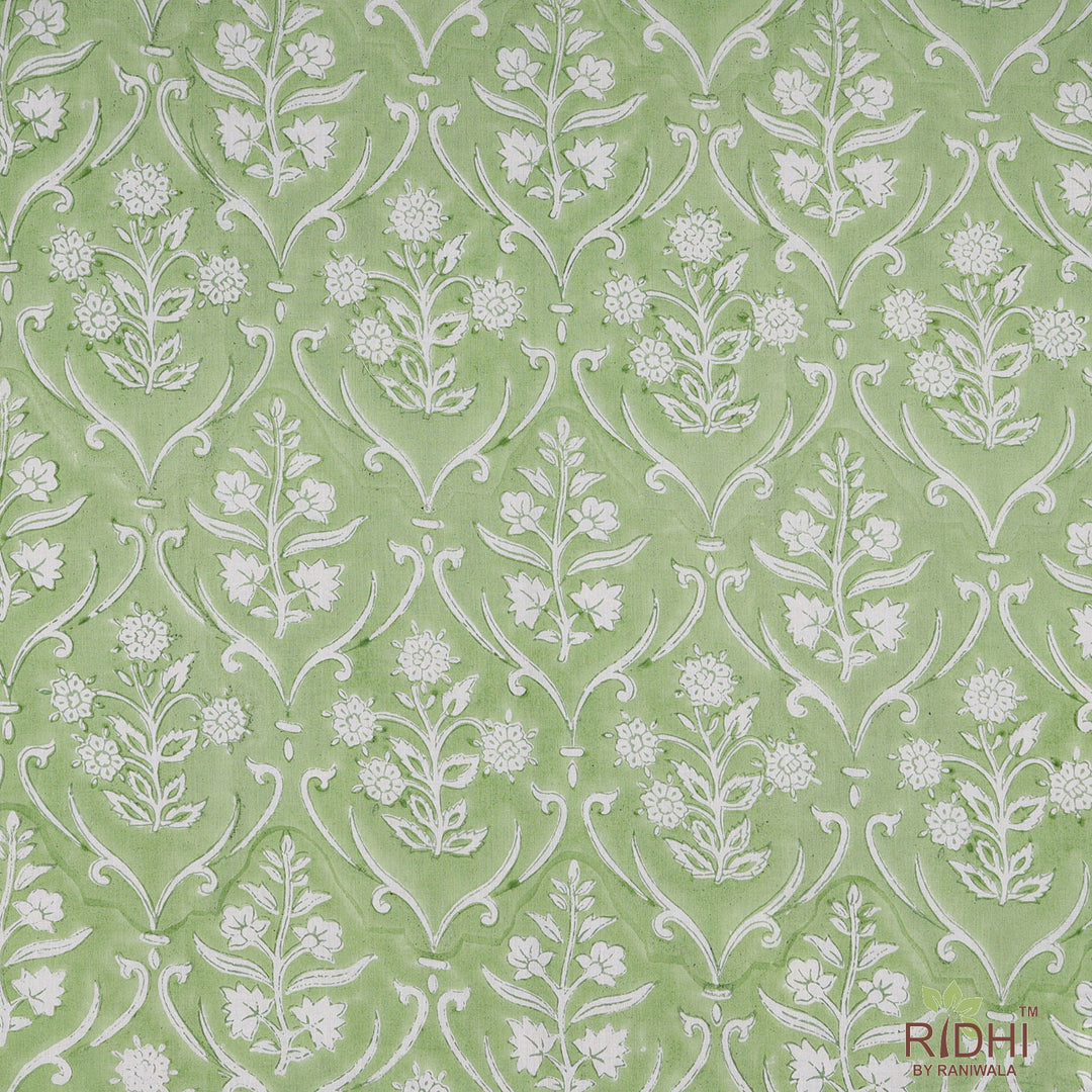 Fabricrush Sage Green and White Indian Floral Hand Block Floral Printed Pure Cotton Cloth Napkins, 18x18"- Cocktail Napkins, 20x20"- Dinner Napkins