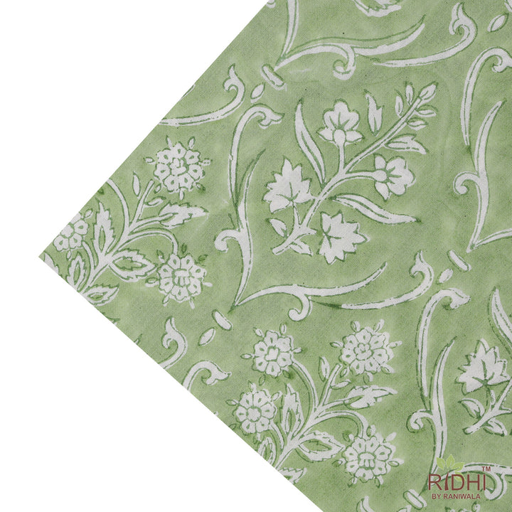 Fabricrush Sage Green and White Indian Floral Hand Block Floral Printed Pure Cotton Cloth Napkins, 18x18"- Cocktail Napkins, 20x20"- Dinner Napkins