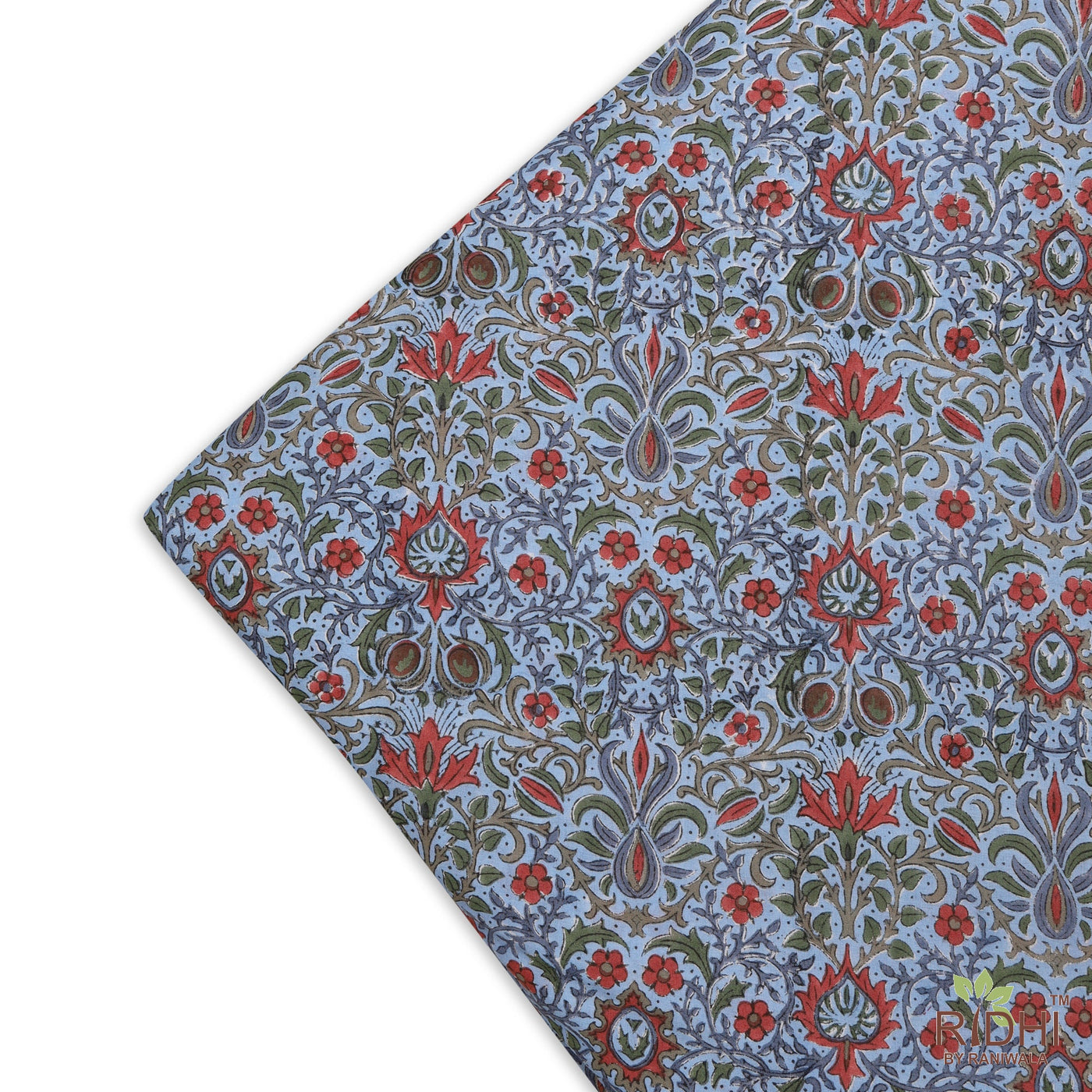 Fabricrush Airforce Blue, Army Green, Sangria Red Indian Hand Block floral Printed 100% Pure Cotton Cloth, Fabric by the yard, Fabric for Home Linen