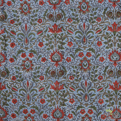 Airforce Blue, Army Green, Sangria Red Indian Hand Block floral Printed 100% Pure Cotton Cloth, Fabric by the yard, Fabric for Home Linen