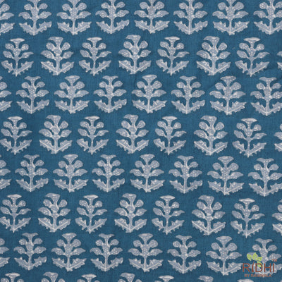 Teal Blue Indian Floral Printed 100% Pure Cotton Cloth, Fabric by the yard, Quilt Fabric, Fabric for curtain, Pillows, Cushions, Dresses