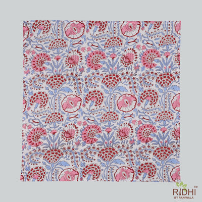 Fabricrush Pigeon Blue, Flamingo Pink Indian Floral Hand Block Printed 100% Pure Cotton Cloth Napkins, 18x18"- Cocktail Napkins, 20x20"- Dinner Napkins