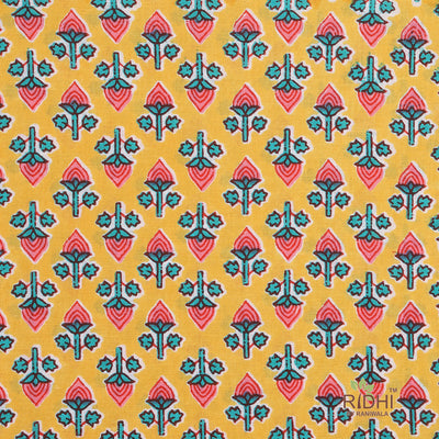 Fabricrush Mustard, Pink, Pine Green Indian Floral Printed Pure Cotton Cloth Napkins, Farmhouse Decor, 18x18"- Cocktail Napkins, 20x20"- Dinner Napkins