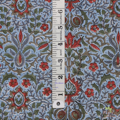 Fabricrush Airforce Blue, Army Green, Sangria Red Indian Hand Block floral Printed 100% Pure Cotton Cloth, Fabric by the yard, Fabric for Home Linen