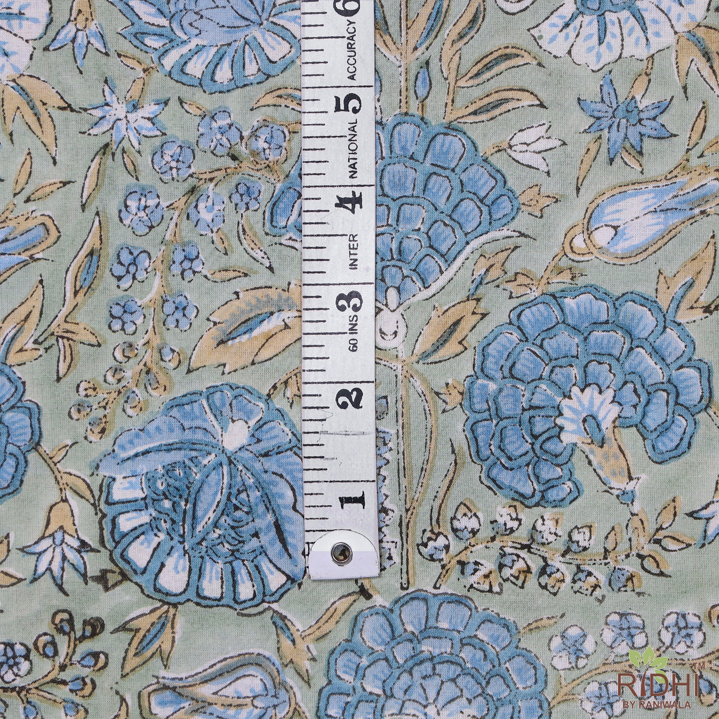 Fabricrush Asparagus Green, Air Force Blue Indian Hand Block Printed Floral 100% Pure Cotton Cloth, Fabric by the yard, Fabric for curtains Dresses Bag