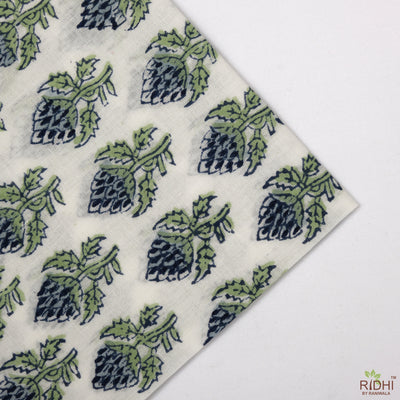 Fabricrush Airforce Blue, Fern Green Indian Hand Block Floral Printed Cotton Cloth Napkins, Cocktail Napkins 18x18* Inch Dinner Napkins 20x20* Inch Mother's Day Gift