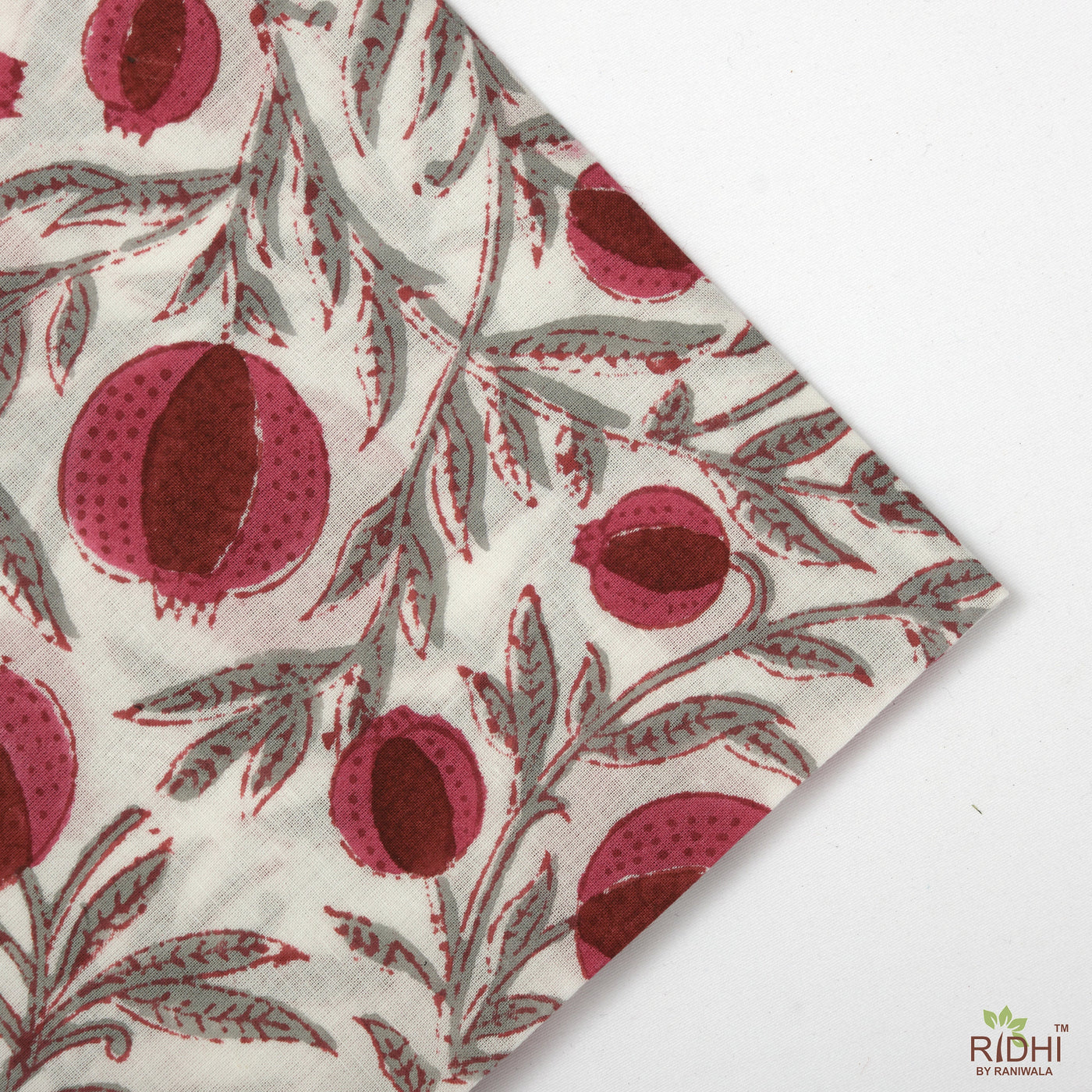 Fabricrush Thulian Pink, Red, Artichoke Green Indian Floral Hand Block Printed Cotton Cloth Napkins, 18x18"- Cocktail Napkins, 20x20"- Dinner Napkins