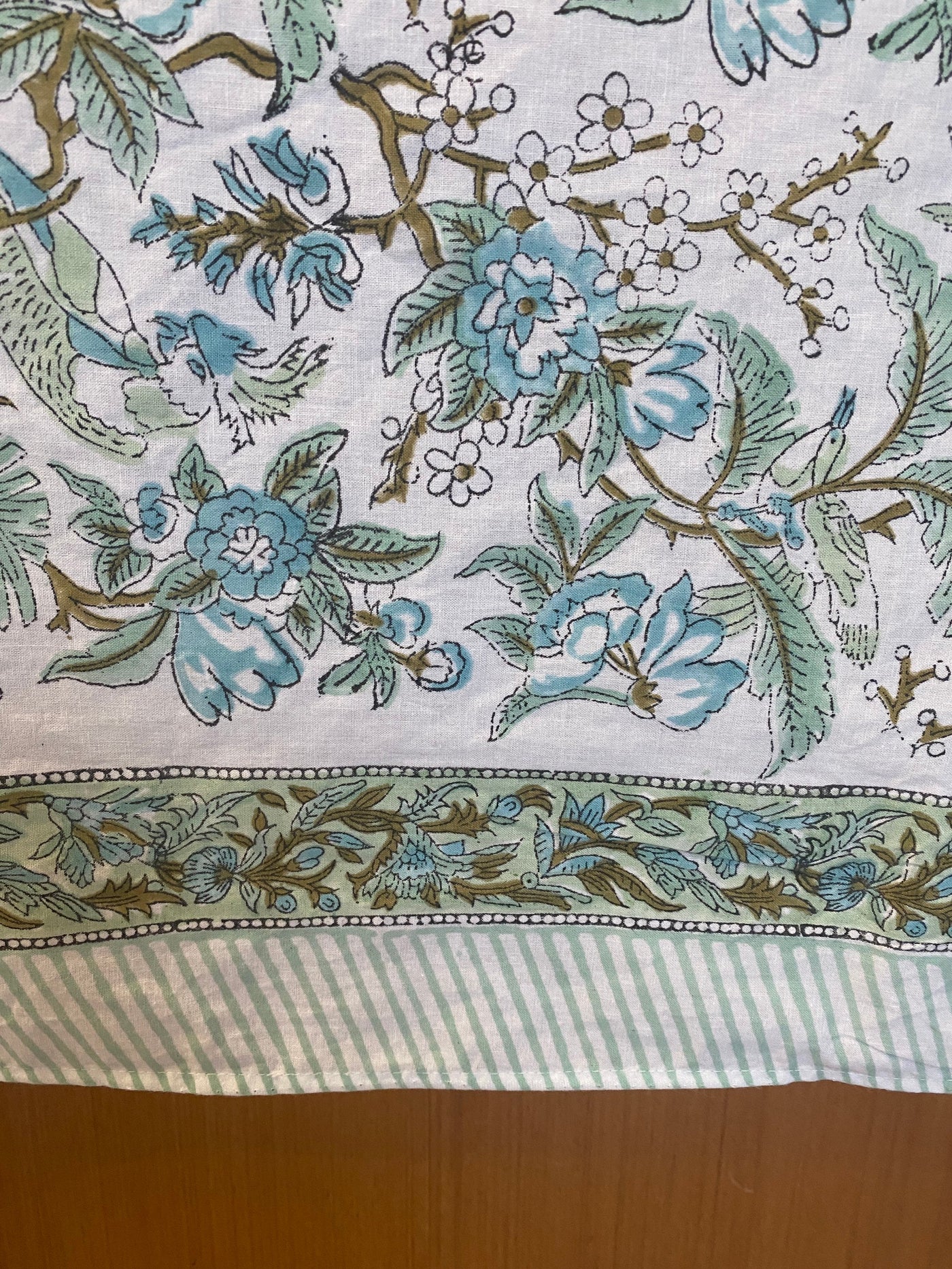 Fabricrush Sage Green Russian Green Peanut Butter Indian Printed Floral Tablecloth