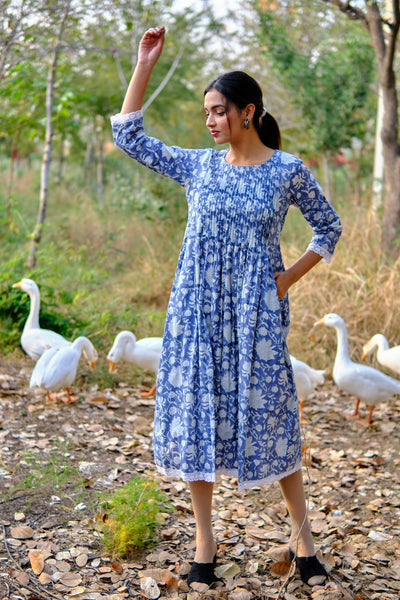 Long Kurti With Pockets, Indian Bridesmaids dress, Gift for her, Gift for Mom, Pleated Top with Lace, Summer Dress, India Block Print Top