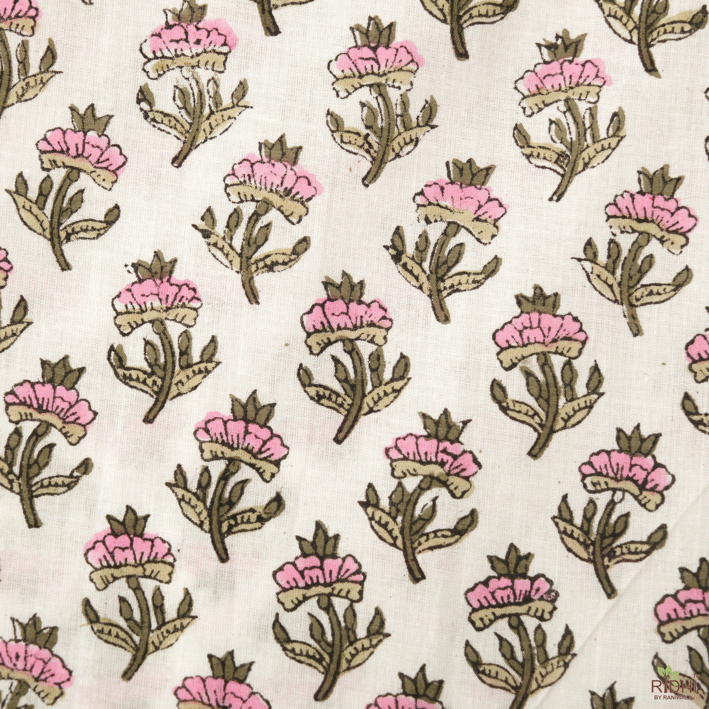 Fabricrush Taffy Pink, Asparagus and Army Green Indian Hand Block Printed 100% Pure Cotton Cloth, Fabric by the yard, Fabric for Women's Clothing Bags