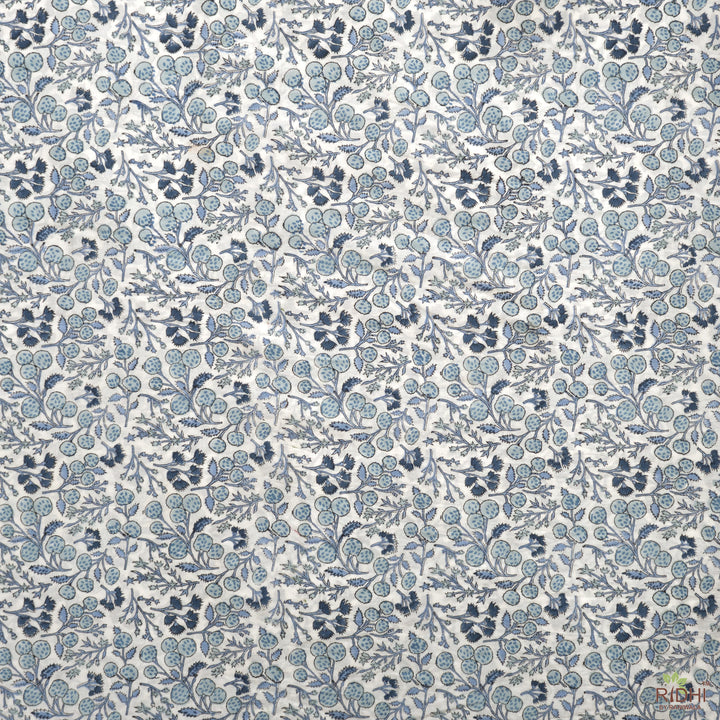 Denim and Baby Blue on White Hand-Block Printed Cotton Cloth