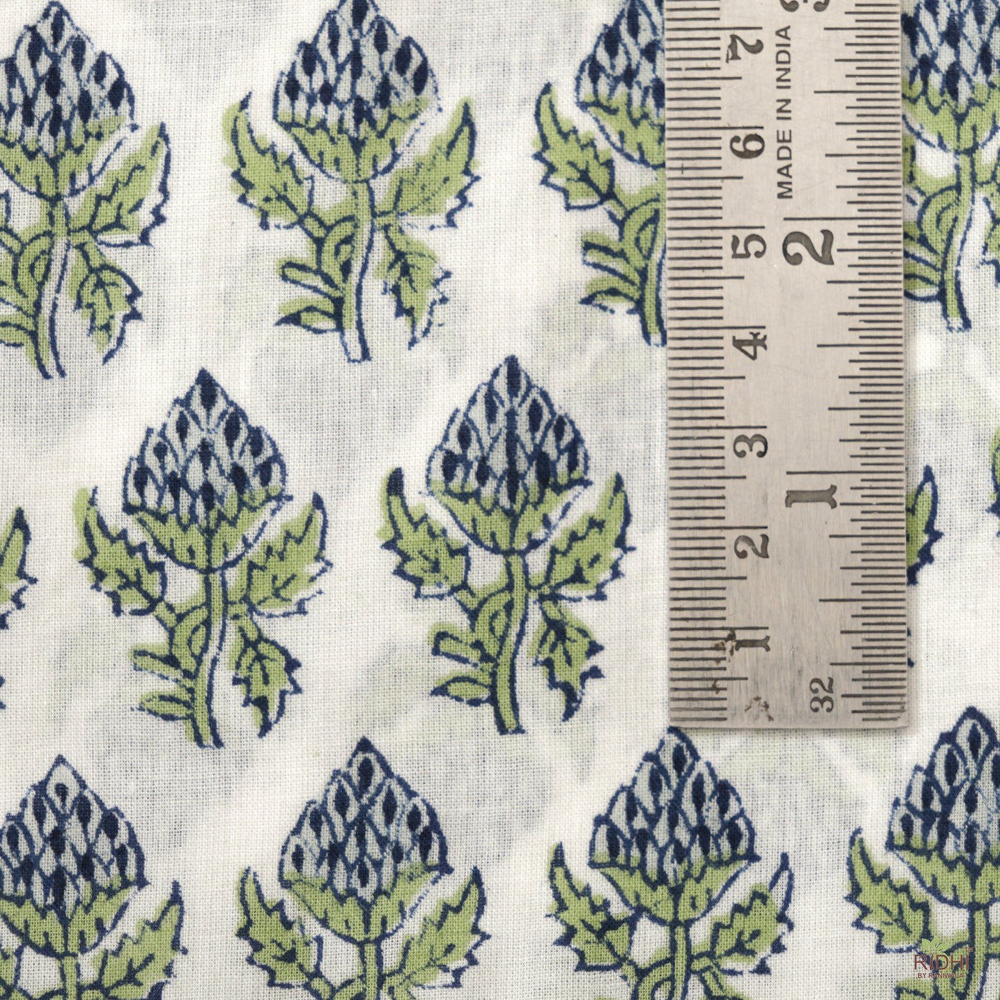 Fabricrush Airforce Blue and Oxford Blue, Fern Green Indian Hand Block Printed 100% Cotton Cloth Fabric for Making Dresss Tablecloth Runner Cushion Cover Mats