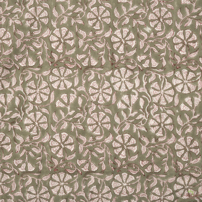 Fabricrush Artichoke Green and White Indian Floral Hand Block Printed 100% Pure Cotton Cloth, Fabric by the yard, Women's Clothing Curtains Duvet Cover