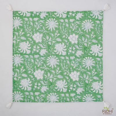 Mint Green and Off White Indian Hand Block Floral Printed Cotton Cloth Napkins Set, Wedding Event Party Home, 9x9"- Cocktail 20x20"- Dinner
