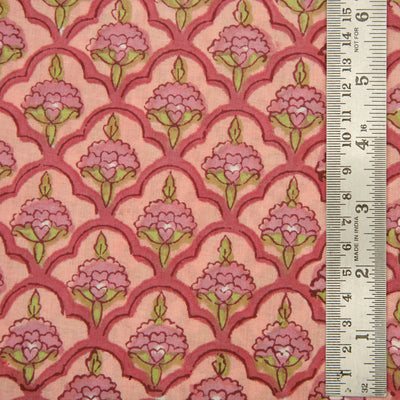 Amaranth, Grape Pink, Pear Green Indian Hand Block Printed 100% Pure Cotton Cloth, Fabric for Quilting, Fabric by the yard, Women's Clothing