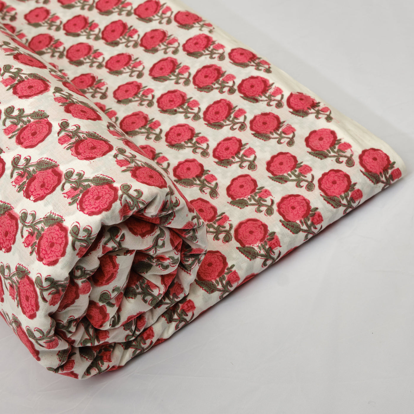 Fabricrush Raspberry Red, Army Green Indian Floral Hand Block Printed 100% Pure Cotton Cloth, Women's clothing, Fabric for Curtains Pillows Dresses Bag