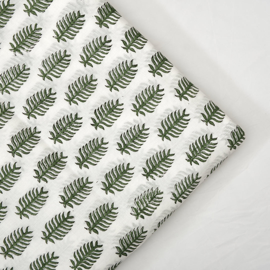Fabricrush Juniper Green Indian Hand Block Leaf Print 100% Cotton Cloth, Eco-friendly, Fabric by the yard, Women's clothing Curtains Pillows Cushions, Valentine's day, Spring, Easter