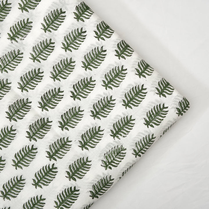 Fabricrush Juniper Green Indian Hand Block Leaf Print 100% Cotton Cloth, Eco-friendly, Fabric by the yard, Women's clothing Curtains Pillows Cushions, Valentine's day, Spring, Easter