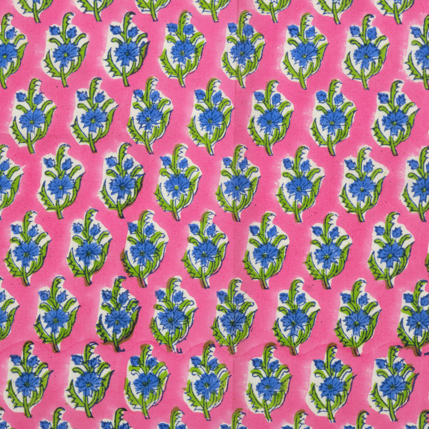 Fabricrush Rouge Pink, Corona Blue Indian Floral Hand Block Printed 100% Pure Cotton Cloth Napkins, 18x18"- Cocktail Napkins, 20x20"-  Dinner Napkins