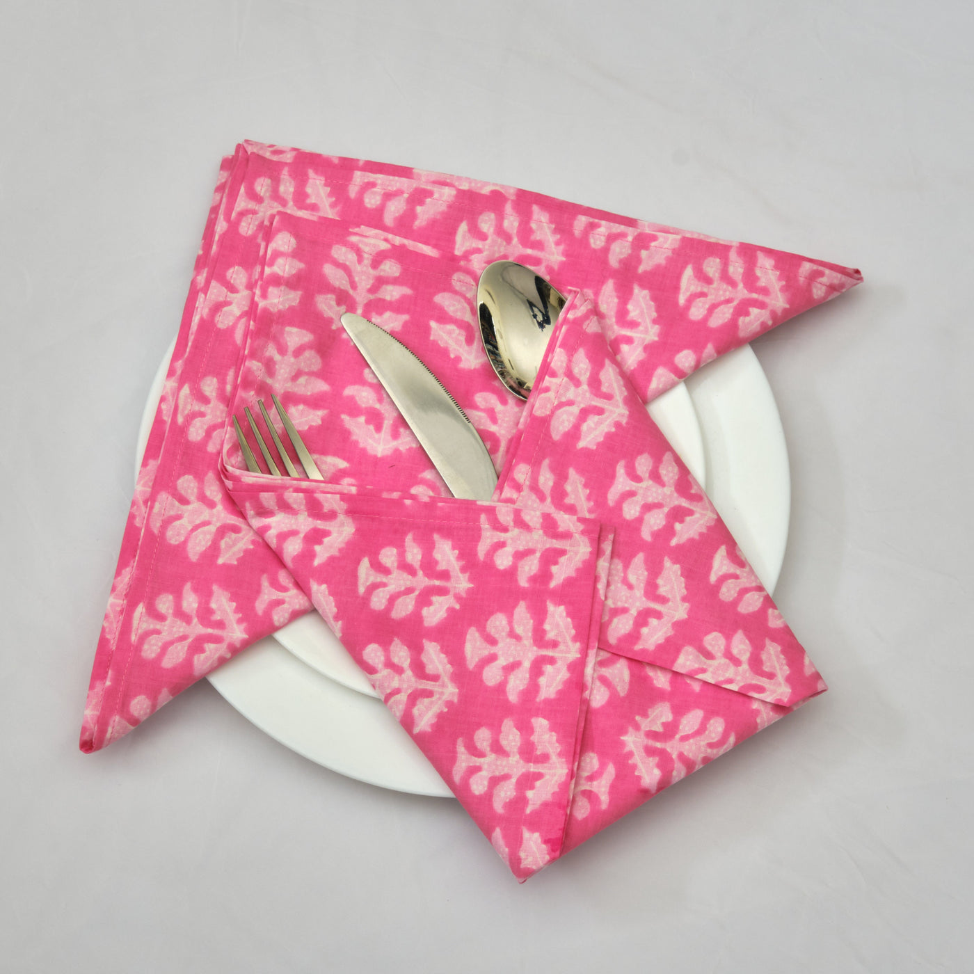 Watermelon and Lemonade Pink  Indian Floral Hand Block Printed Pure Pure Cotton Cloth Napkins, 18x18"Cocktail Napkin, 20x20" Dinner Napkins