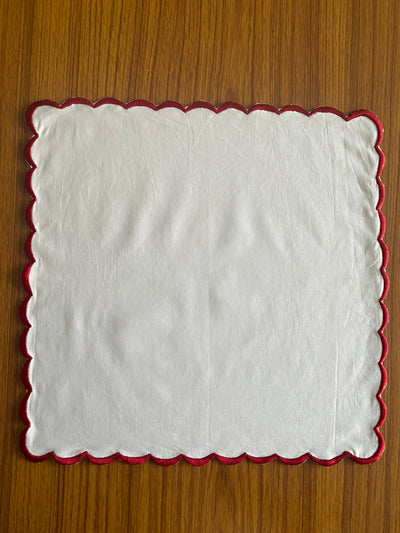 Fabricrush White Indian Soft Cotton Cloth Embroidered Scallops Napkins, Housewarming Farmhouse Home Event Wedding Gifts, 18X18"- Cocktail 20x20"- Dinner