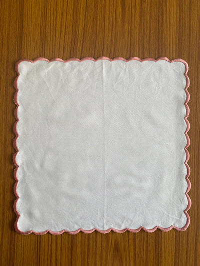Fabricrush White Indian Soft Cotton Cloth Embroidered Scallops Napkins, Housewarming Farmhouse Home Event Wedding Gifts, 18X18"- Cocktail 20x20"- Dinner